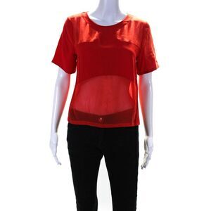 Minty Meets Munt Womens Mesh Cut Out Short Sleeve Shirt Blouse Top Red Size S